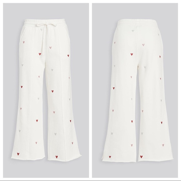 525 Heart French Terry Crop Sweatpants Drawstring Waist Size Small in White - Picture 1 of 11